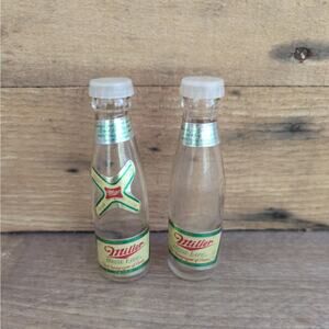 Vintage Glass Beer Bottles Salt and Pepper Shakers Barware Man Cave
